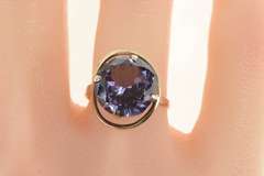 14K Yellow Gold 1930's Syn. Amethyst Swirl Cocktail Statement Ring