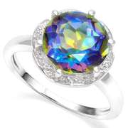 3.60 CT BLUE MYSTIC GEMSTONE & DIAMOND 925 STERLING SILVER RING