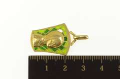 18K Yellow Gold Virgin Mother Mary Green Stain Glass Christian Pendant