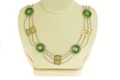 18K Yellow Gold Chinese Jade Layered Chain Fortune Character Necklace