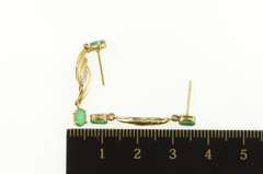 14K Yellow Gold Oval Emerald Diamond Accent Dangle Earrings