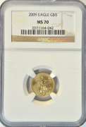 Perfect NGC MS70 graded 2009 $5 American Gold Eagle coin