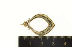 14K Yellow Gold Ornate 1940's Black Enamel Scrollwork Pendant
