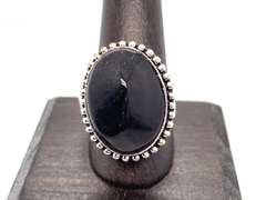👻Haunting! 👻Oval Black Onyx Tibetan Silver Beaded Design Ring