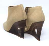 Burberry Beige Leather Reyardson Wedge Peep Tote Booties