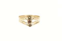 14K Yellow Gold Victorian Garnet Etched Floral Accent Setting Ring