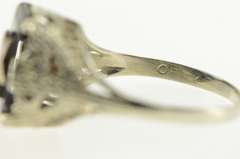 14K White Gold Onyx Enamel Order of the Eastern Star Filigree Ring