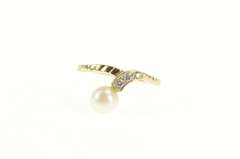 14K Yellow Gold Pearl Diamond Accent Bypass Engagement Ring
