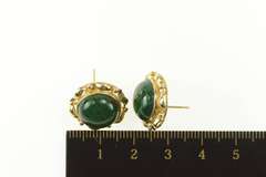 14K Yellow Gold Round Malachite Cabochon Ornate Retro Stud Earrings