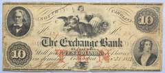 1853 $10 Exchange Bank of Columbia South Carolina Note