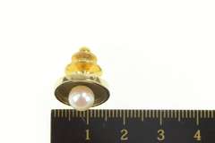 14K Yellow Gold Classic Retro Pearl Inset Round Lapel Pin/Brooch