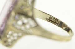 14K White Gold Art Deco Amethyst Ornate Filigree Statement Ring