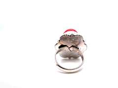 Ovular Red Coral in Tibetan Silver Energy Ring