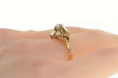 14K Yellow Gold Retro Geometric Grooved Solitaire CZ Cocktail Ring
