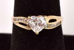 Precious CZ Heart Ring in Yellow Gold