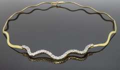 Diamond Wave Omega Necklace Made in 14k Yellow Gold