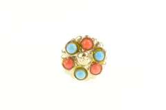 14K Yellow Gold Victorian Drama Mask Coral Turquoise Charm/Pendant