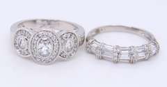 925 Sterling Silver Cubci Zirconia Tennis Bracelet with 2 Rings