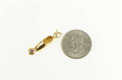 18K Yellow Gold 3D Turkish Slipper Shoe Round Syn. Ruby Charm/Pendant