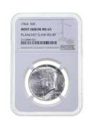 MS65 MINT ERROR 1964 Kennedy Half Dollar - Planchet Flaw @3:00 -NGC