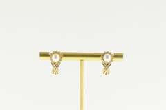 14K Yellow Gold Pearl Diamond Halo Classic Statement Earrings