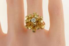 14K Yellow Gold 1950's 0.30 Ct Diamond Ribbon Cluster Cocktail Ring
