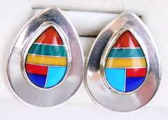 Sterling Signed SR Zuni Gemstone Earrings
