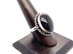 🕷Eerie 🕷 Oval Black Onyx Tibetan Silver Rope Design Ring