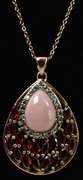 Vermeil Necklace With A Pink Stone, White Crystal Accents And Garnet Accents