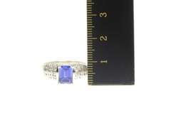 10K White Gold Emerald Cut Syn. Sapphire Diamond Accent Ring
