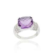 Sterling Silver 6.05ct. TGW Amethyst & CZ Square Cocktail Ring