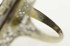 14K White Gold Art Deco Onyx Diamond Pinstripe Statement Ring