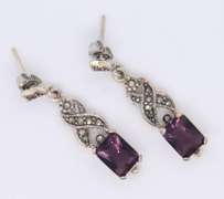 Vintage Sterling Silver Marcasite and Amethyst Dangle Earrings