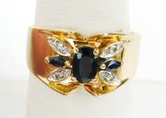 Vintage Wide 10K Blue Sapphires & Diamonds Ring, 8