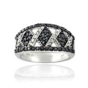 1/2ct Black & White Diamond Criss Cross Silver Tone Band Ring