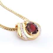Plated 18KT Yellow Gold 5.00ct Garnet and Diamond Pendant with Chain