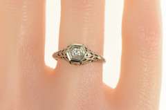 18K White Gold 0.17 Ct Art Deco Diamond Filigree Engagement Ring