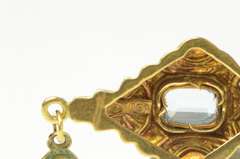 18K Yellow Gold Art Deco Emerald Cut Blue Topaz Dangle Earrings