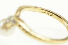 14K Yellow Gold Pearl Diamond Accent Bypass Engagement Ring