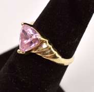 Tasteful Pink CZ Ring in Yellow Gold