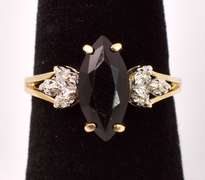 Amazing Black Gemstone and Diamond Ring in Yellow Gold