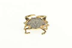 14K Yellow Gold Pave Diamond Crab 3D Crustacean Ornate Pendant