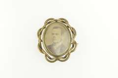 Gold Filled Victorian Mourning Photo Locket Fabric Case Pin/Brooch