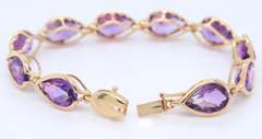 Fabulous Yellow Gold Pear Amethyst Bezel Set Bracelet