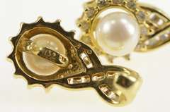 14K Yellow Gold Pearl Diamond Halo Classic Statement Earrings