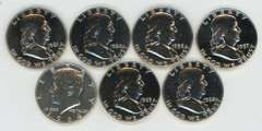 7 Diff. Gem Proof Franklin & Kennedy Half Dollars 1957-64