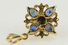 14K Yellow Gold Squared Sapphire Diamond Accent Classic Pendant