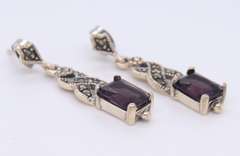 Vintage Sterling Silver Marcasite and Amethyst Dangle Earrings