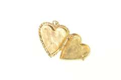 14K Yellow Gold Retro Diamond Cut Flower Heart Photo Locket Pendant
