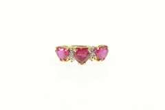 10K Yellow Gold Three Stone Syn. Ruby Diamond Statement Ring